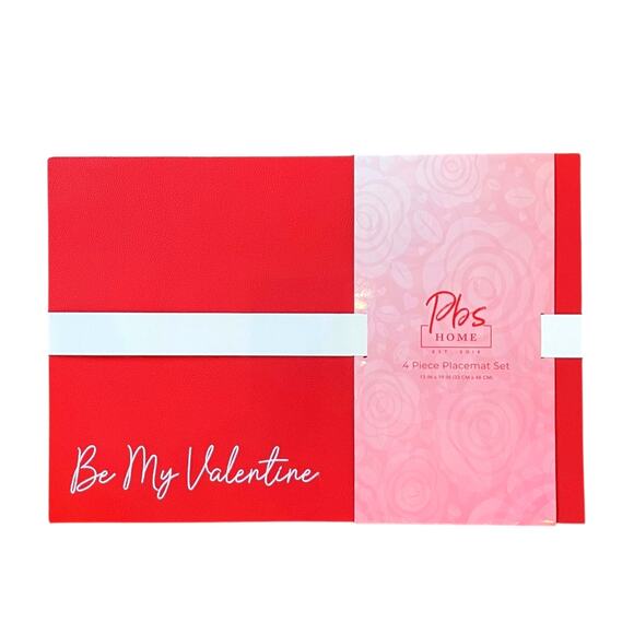 Faux Leather Valentines Day Placemats Red & White Embroidered 13x19 Set of 4 New - Picture 1 of 10